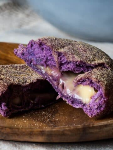 Ube bread with butter in the center.