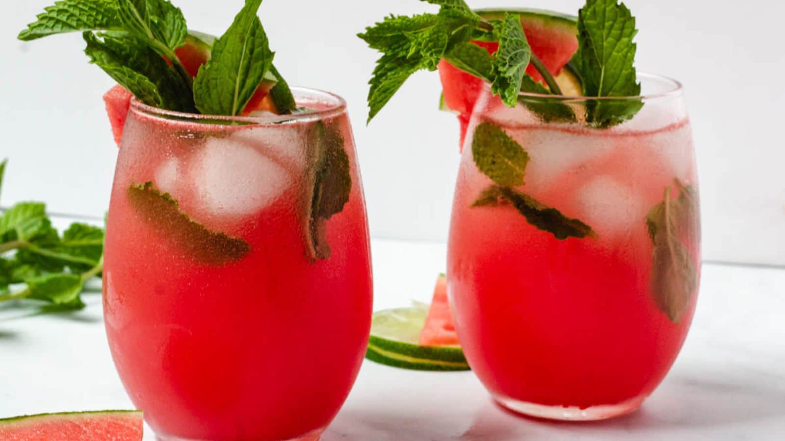 Two glasses of watermelon mocktail.
