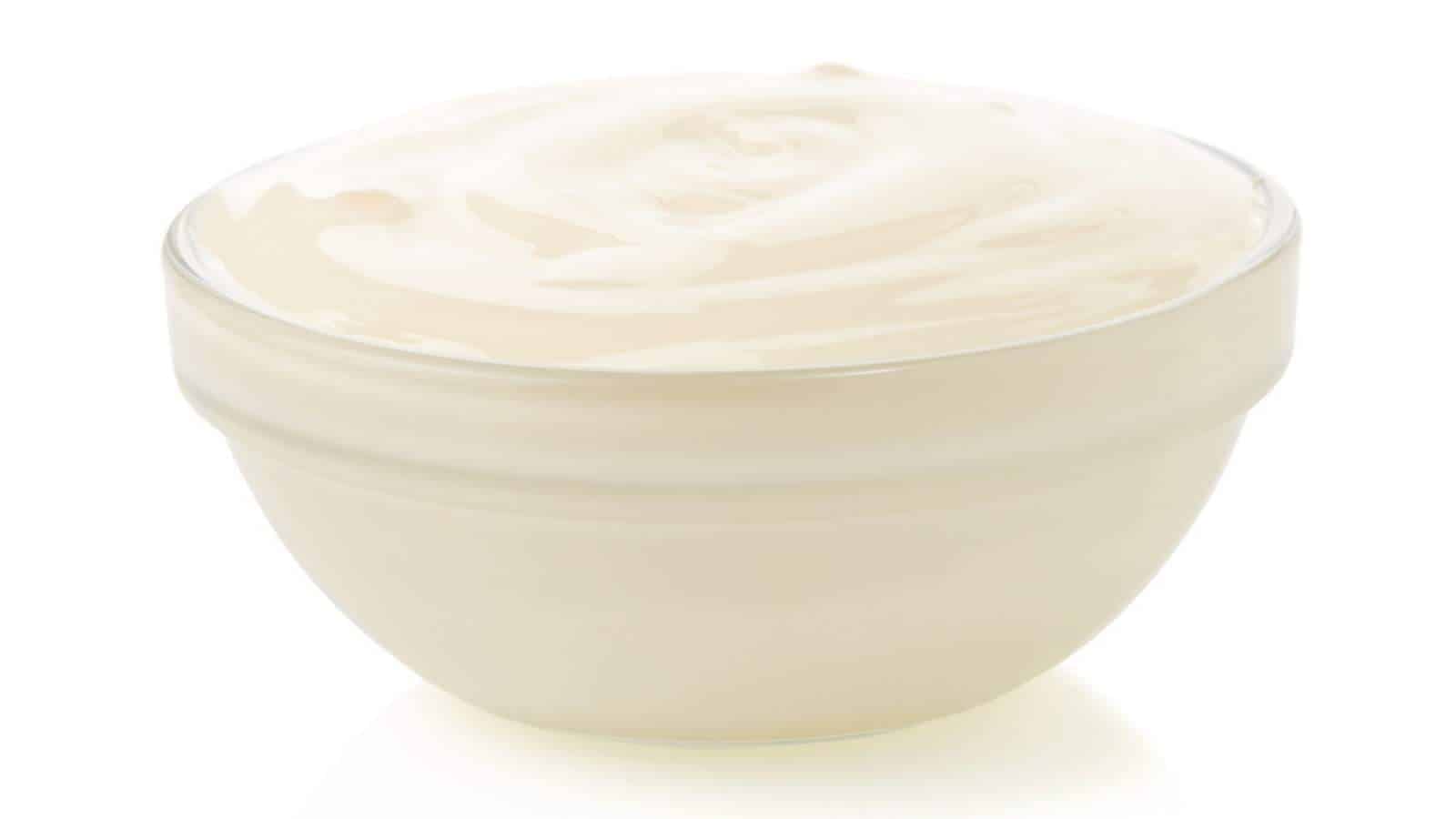 Large bowl of mayonnaise.
