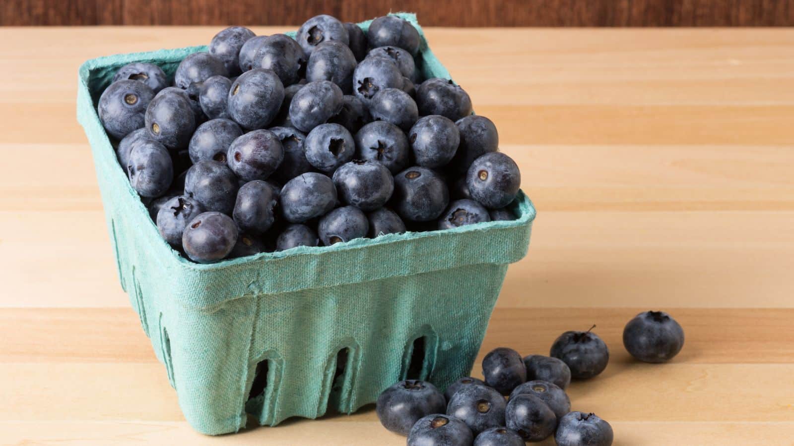 Blueberries in a pint carton. 