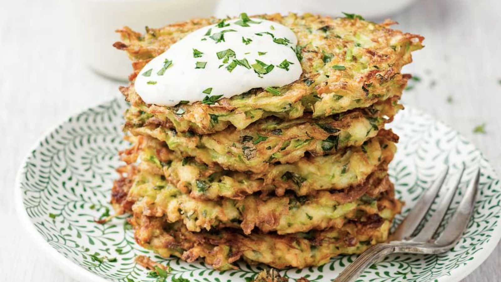 Stack of zucchini fritters.