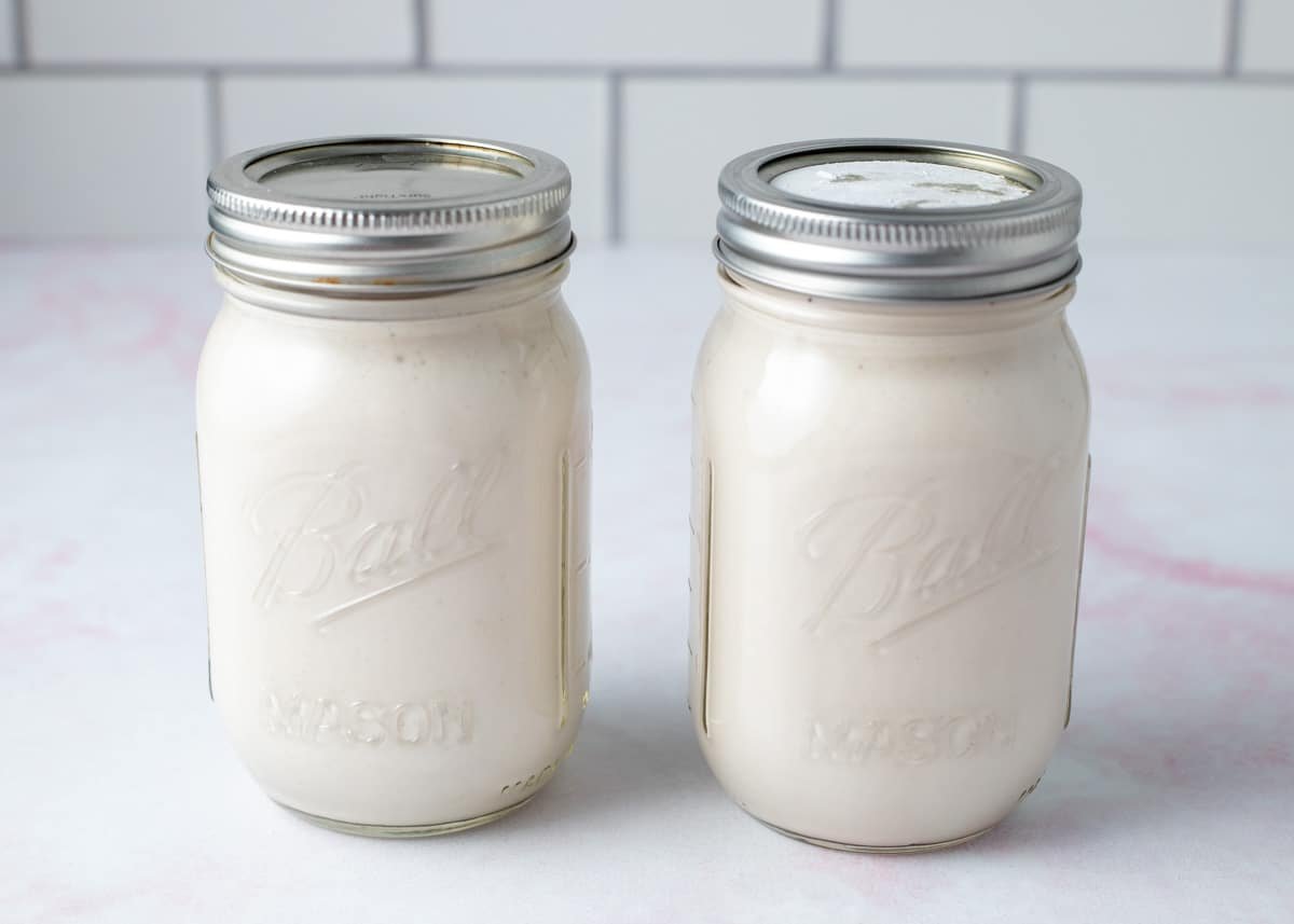 Almond milk yogurt in mason jars.
