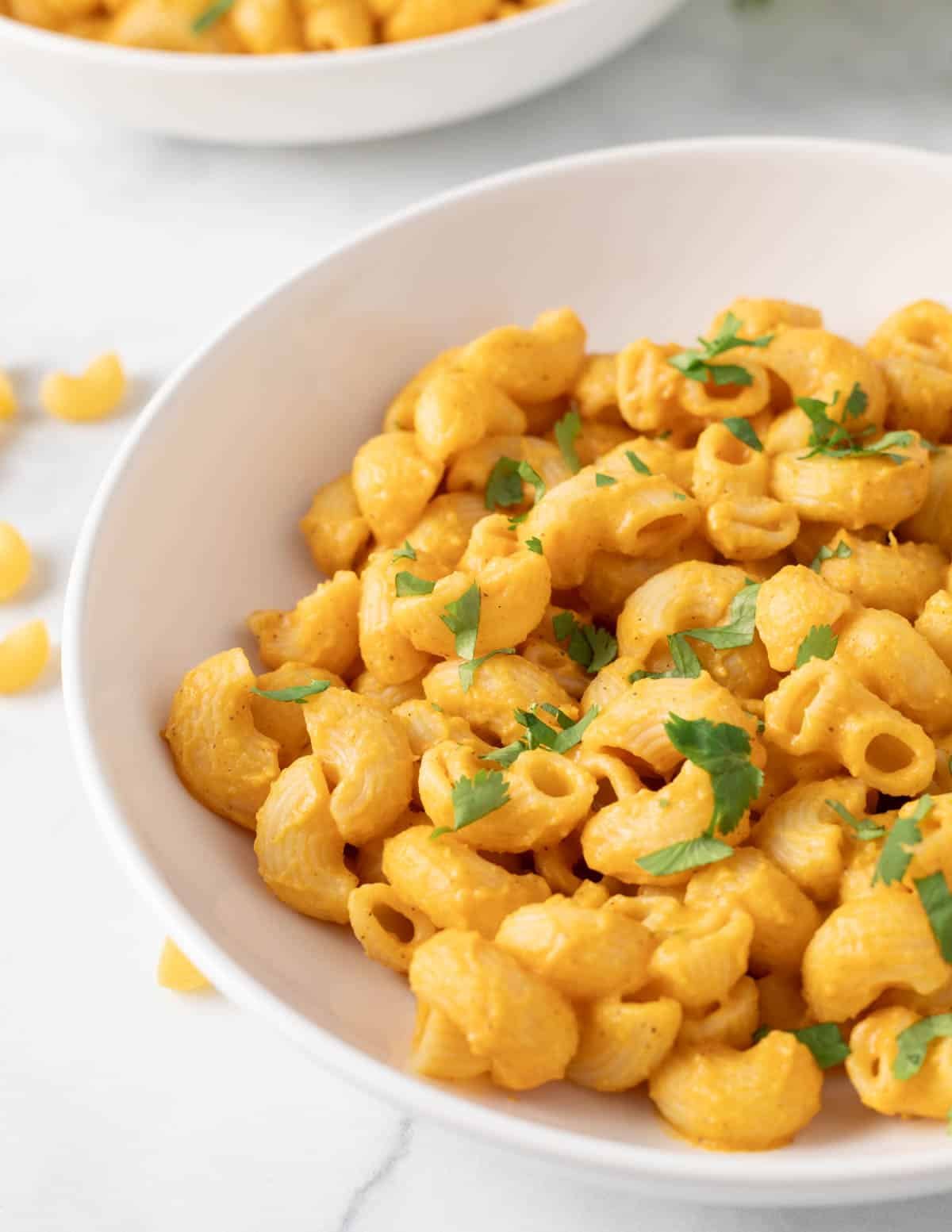 Bowl of butternut squash mac and cheese.