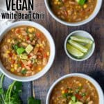 Bowls of vegan white bean chili.