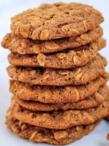 Stack of vegan oatmeal cookies.