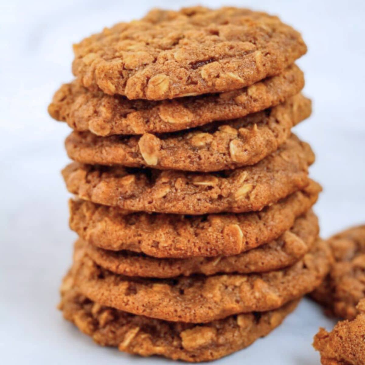Stack of vegan oatmeal cookies.