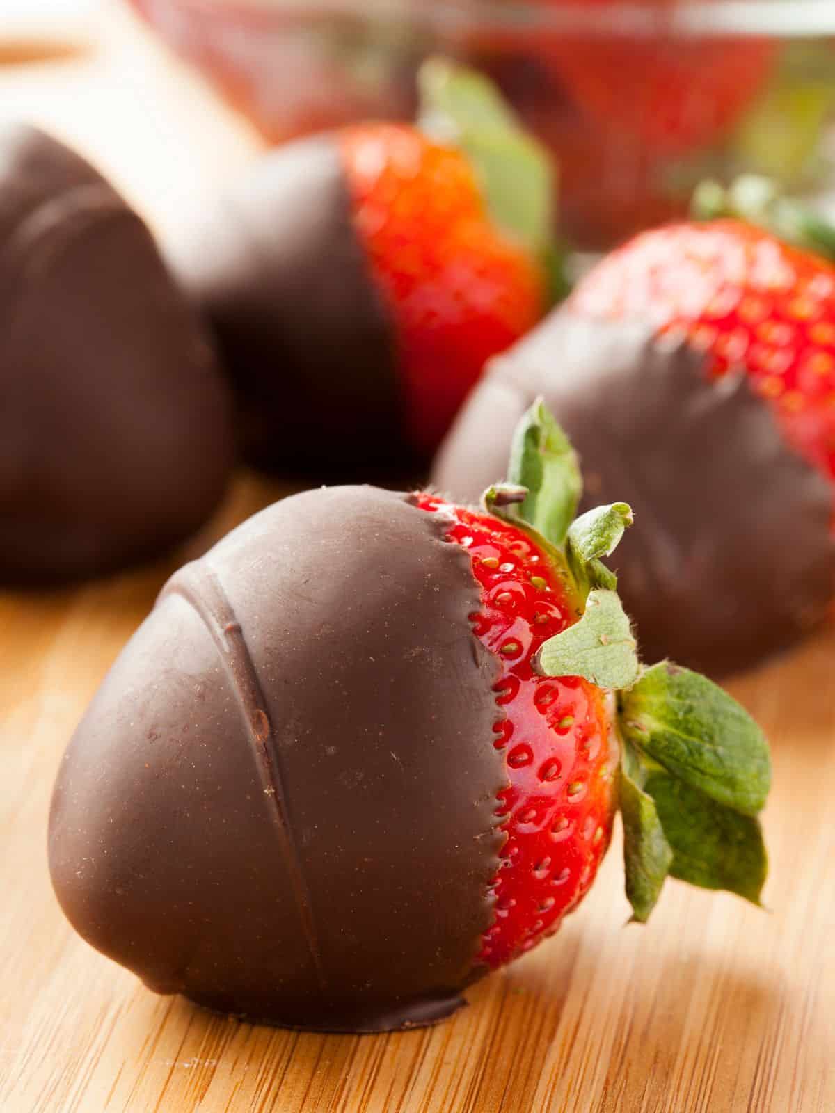 Close up of chocolate covered strawberries.