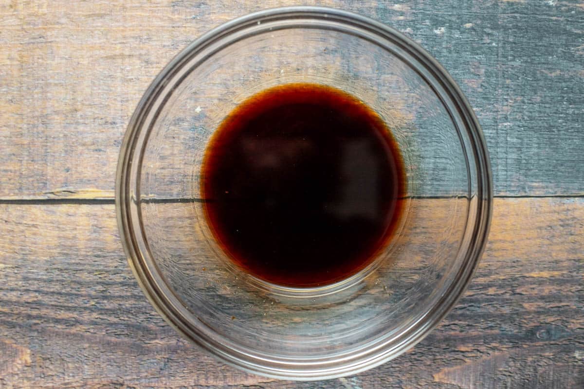 Soy sauce in glass bowl.