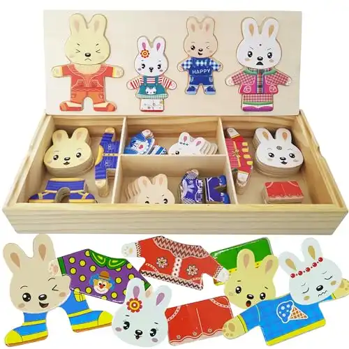 LilyBeauty Wooden Jigsaw Puzzle Box-Bunny Family