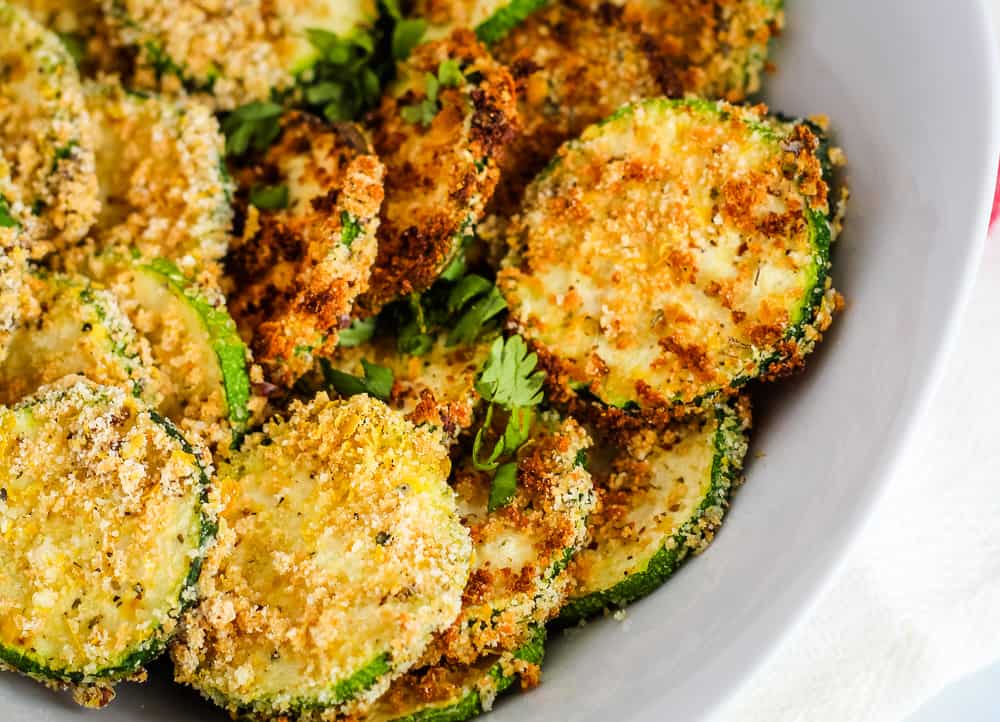 Breaded and fried air fryer zucchini chips.