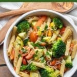 Pasta primavera in a serving bowl.