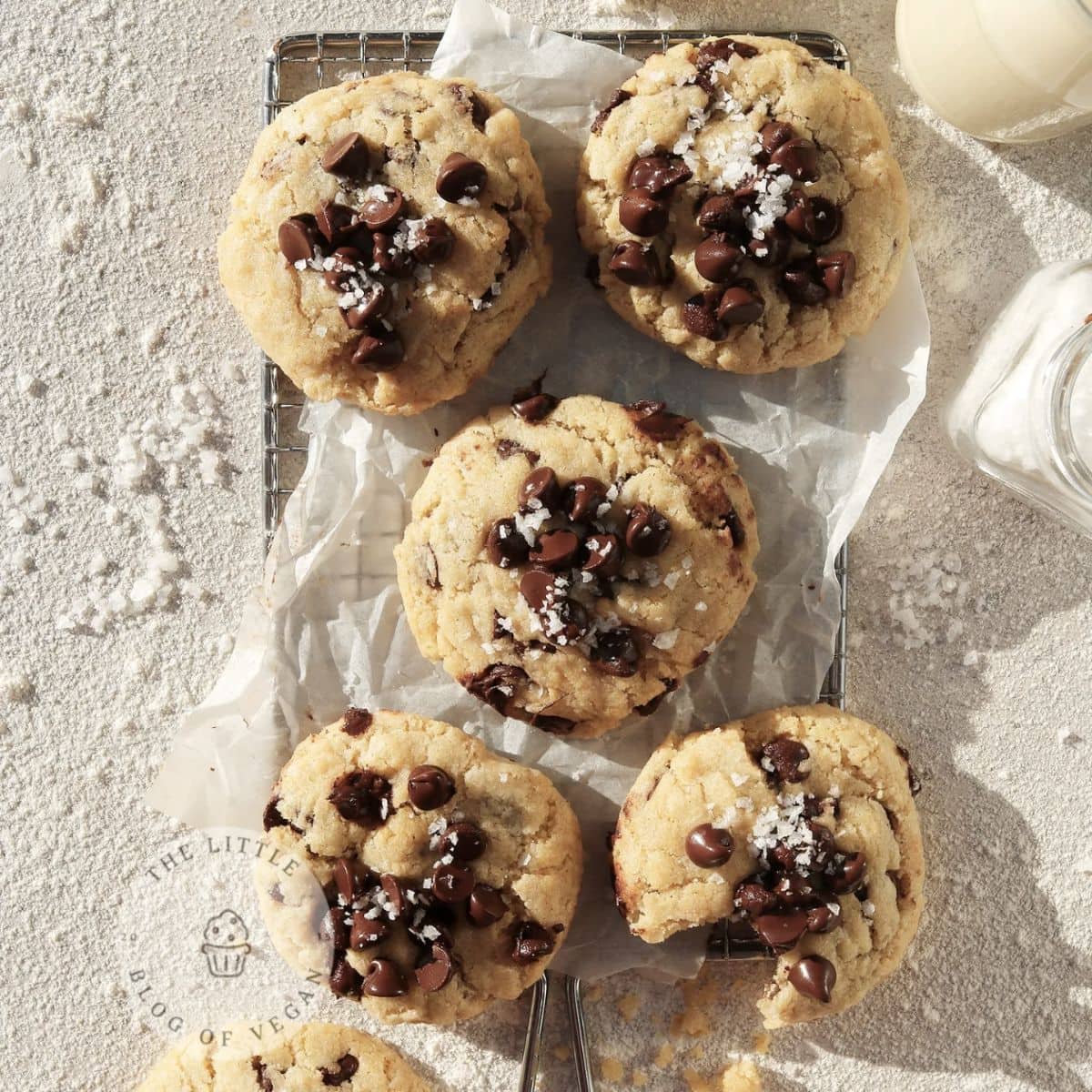 Vegan chocolate chip cookies on a platter.
