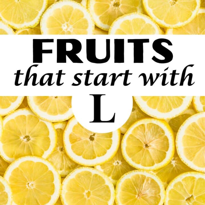 Sliced lemons in the background with the title, "fruits that start with L."