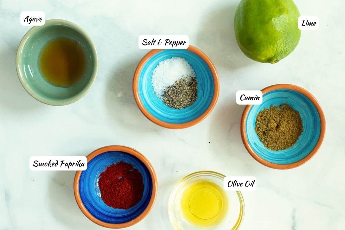 Lime dressing ingredients with labels.