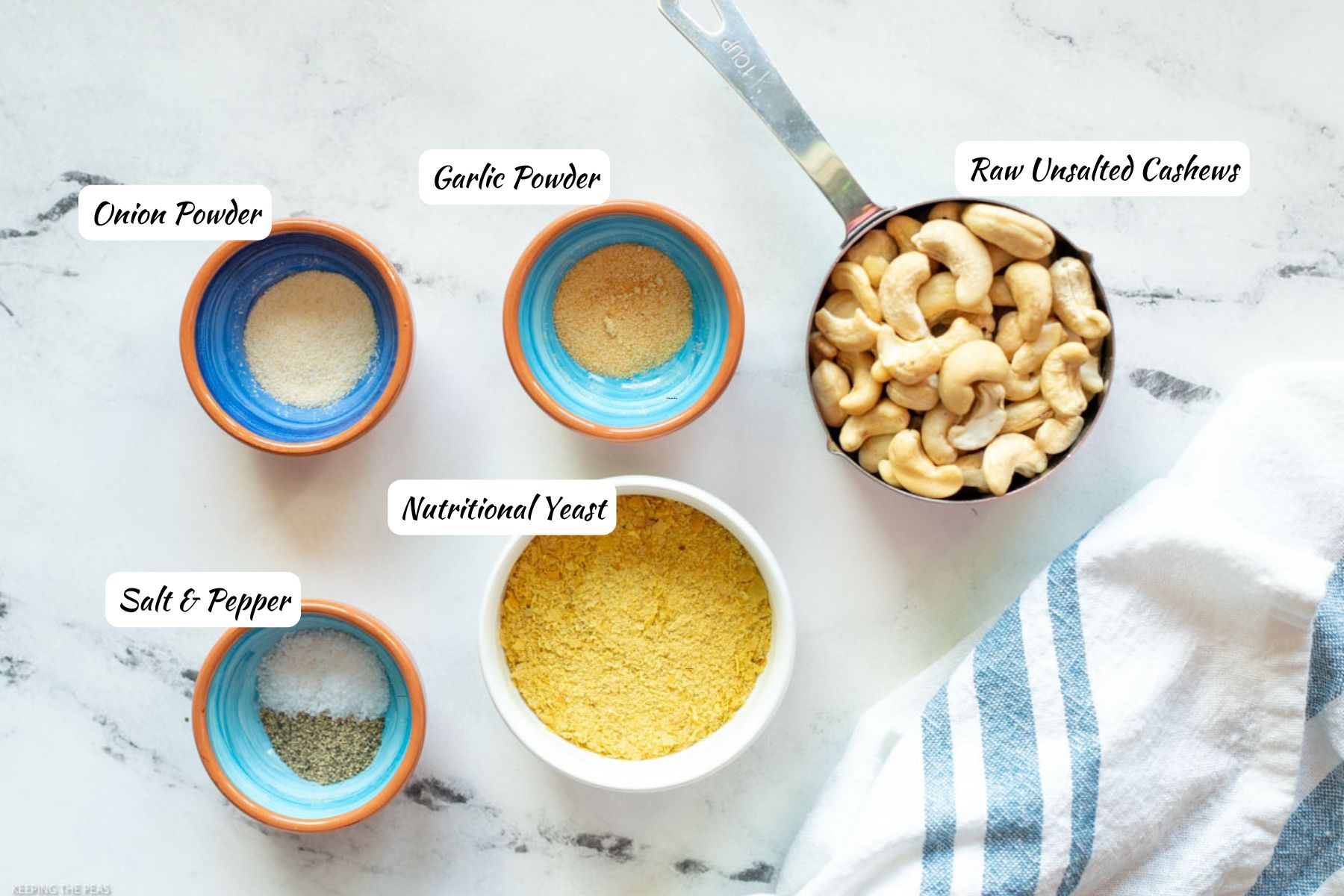 Vegan parmesan ingredients with labels.